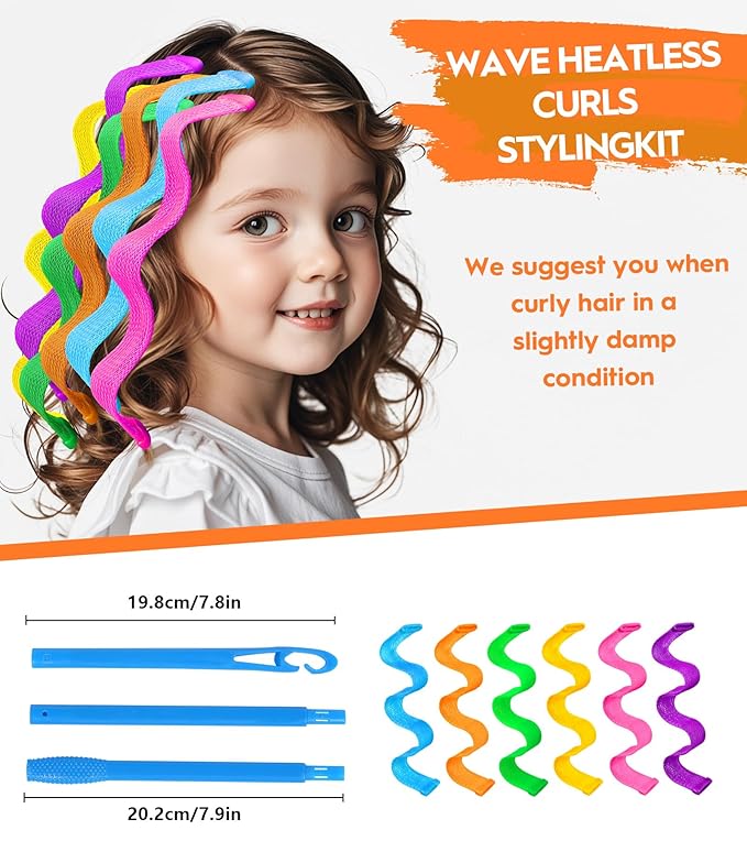 30 Pcs Heatless Hair Curlers Wave Curls Styling Kit with 2 Pcs Styling Hooks, No Heat Hair Curlers Heatless Wave Curlers for Women Girls Short Hair (6 Colors, 25 cm/9.84 inch)