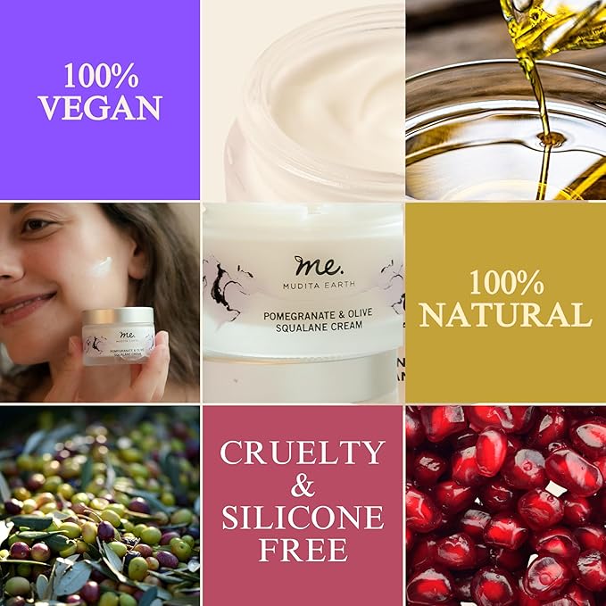 Mudita Earth Squalane Anti Aging Skin Cream, Rich Moisturizer for Aging & Dry Skin, Hyaluronic Acid, Squalane for Dark Spots & Hyperpigmentation made with Pomegranate & Olive