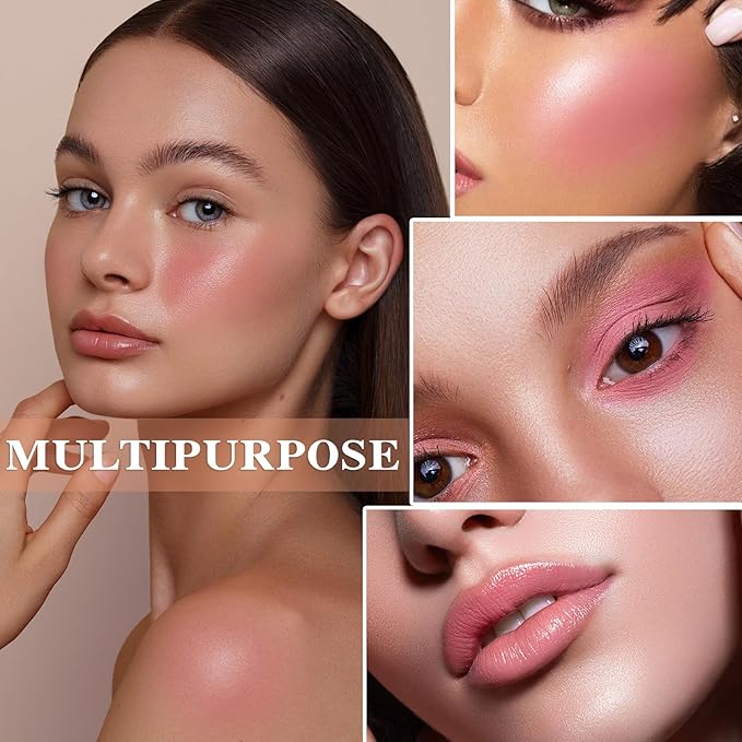 3 Colors Blush Palette,Matte Contour Makeup Blush for Cheeks,Waterproofing Highly Pigmented Face Cheek Blusher with Make Up Brush A12