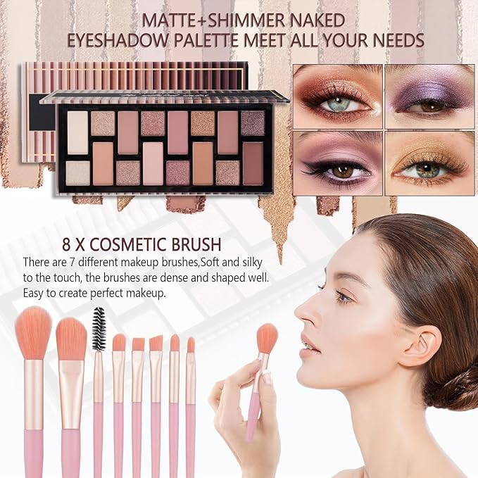 Teen Makeup Kit For Girl Include Eyeshadow Palette,Eyeliner,Makeup Brush Set,Lipgloss Set,Mascara, Eyebrow Pencil Make up Set Gift for Women Full Kit