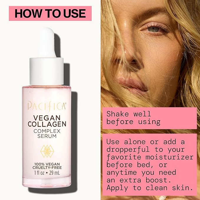 Pacifica Vegan Collagen Complex Face Serum Anti Aging Hydrating Serum w/Hyaluronic Acid for Plumping & Firming Collagen Boosting Facial Serum for Fine Lines & Wrinkles Clean Dermatologist Tested