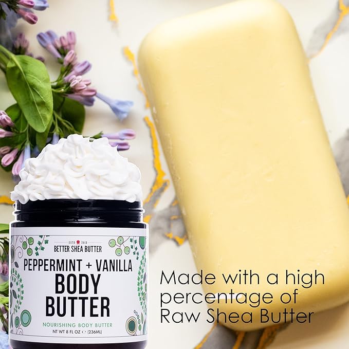 Peppermint Vanilla Body Butter - Natural Lotion for Women with Shea Butter & Jojoba Oil - Non-Greasy Whipped Body Lotion for Dry Skin - Vanilla Scented Peppermint Body Lotion