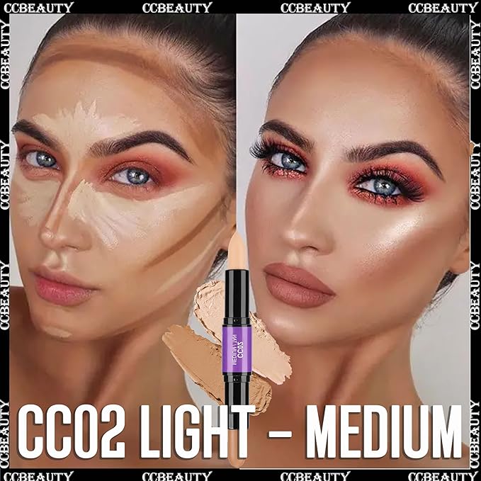 CCbeauty 2pcs 2-IN-1 Matte Contour Highlighter Stick with