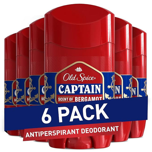 Old Spice Antiperspirant Deodorant for Men, 24/7 Sweat & Odor Protection, 24/7 Lasting Freshness, Invisible Solid, Captain with Bergamot Scent, 2.6 oz (Pack of 6)