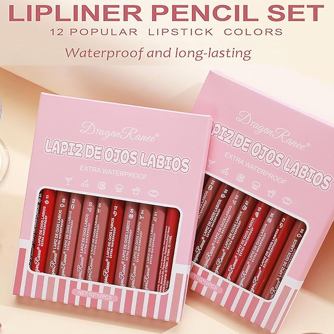 12 Colors Lip Liner Combo, Matte Lipstick Lip