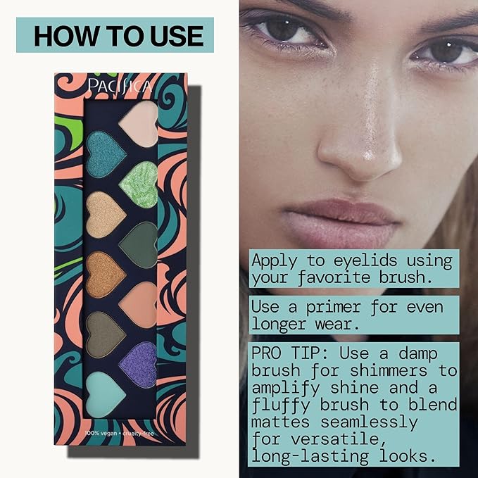 Pacifica Eyeshadow Palette – Waikiki Mineral Eyeshadow, Blendable Shimmer & Matte Shades w/Velvet Matte, Shimmer & Metallic, Cocoa Butter Infused, Talc-Free, Vegan & Cruelty-Free, 0.24 oz 10 Shades
