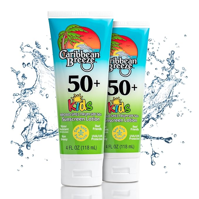 Reef Friendly Kids Sunscreen Lotion SPF 50, Mango Lime Scent Body Sunscreen Lotion, Rich in Anti Oxidants, Water Resistant Up to 80 Minutes, Broad Spectrum Body Lotion with Sunscreen, 4 oz, 2 Pack