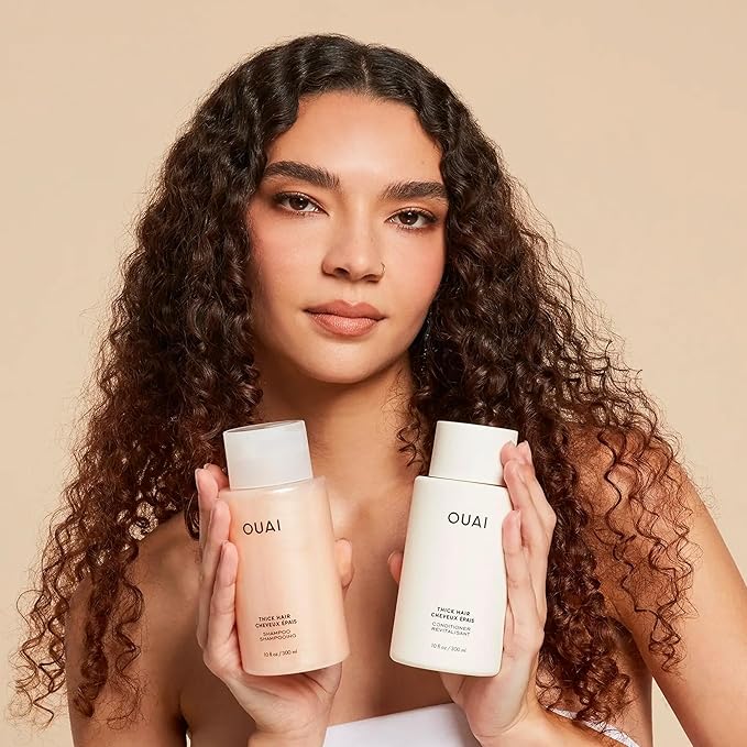 OUAI Thick Shampoo - Moisturizing Shampoo with Keratin, Marshmallow Root, Shea Butter, Avocado Oil for Thick Hair - Strengthens & Hydrates Strands - Paraben, Phthalate & Sulfate Free (10 Fl Oz)