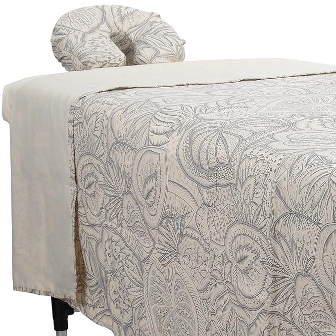 ForPro Premium Designer Microfiber 3-Piece Massage Sheet Set, Island Tranquility, Ultra-Light, Stain and Wrinkle-Resistant, Includes Massage Flat Sheet, Fitted Sheet and Face Rest Cover, Natural