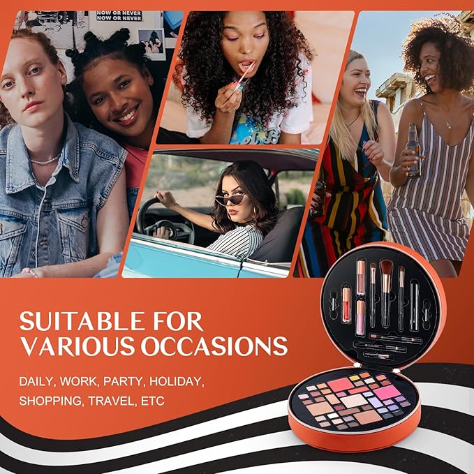Color Nymph All In One Makeup Kit For Teens With Portable Cosmetics Bag, Multiple Makeups For Begginers As Christmas,New Year,Birthday Gift Included 38-Colors Eyeshadows Lipglosses Brushes(Orange)