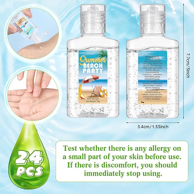 24 Pcs Mini Aloe Vera Gel 1oz Soothing Moisture Aloe Gel Travel Size Aloe Vera Gel Moisturizing Face Skin Aloe Vera Gel Bulk for Thank You Gifts Summer Beach Wedding Party Supplies (Beach)