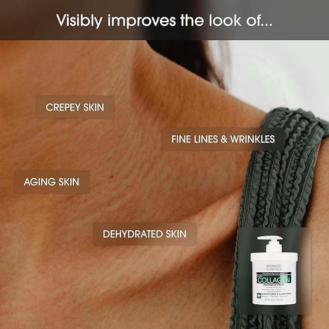 Advanced Clinicals Unscented Collagen Body Cream + Collagen Serum For Face 2PC Skincare Set | Face Serum & Body Lotion For Women & Men Helps Improve Look Of Wrinkles & Dry Skin, Fragrance Free, 2pc