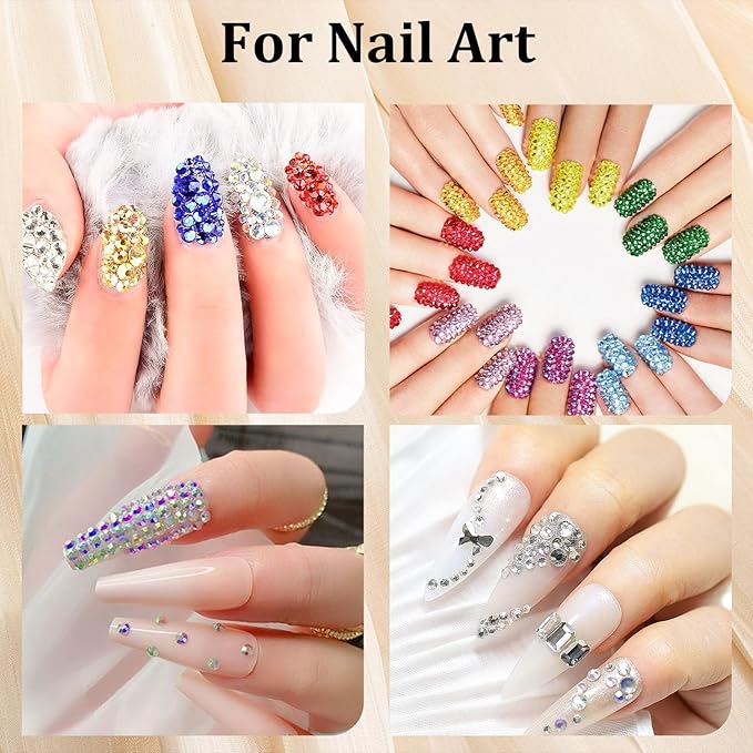 Colorful Face Gems for Makeup Set, Flatback Gorgeous Charming AB Glass Gem with Makeup Glue+Picker Pencil+Tweezer+Dual-End Dotting Tool for Eye Body Hair Make-up and Nail Art Deco