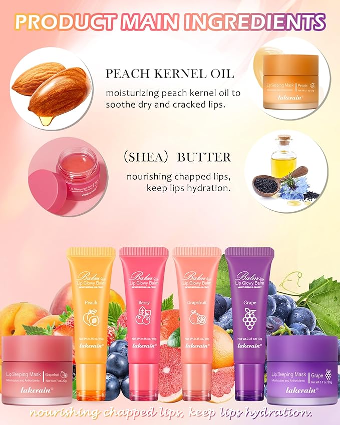 2Pcs Lip Glowy Balm & Lip Women-Grapefruit