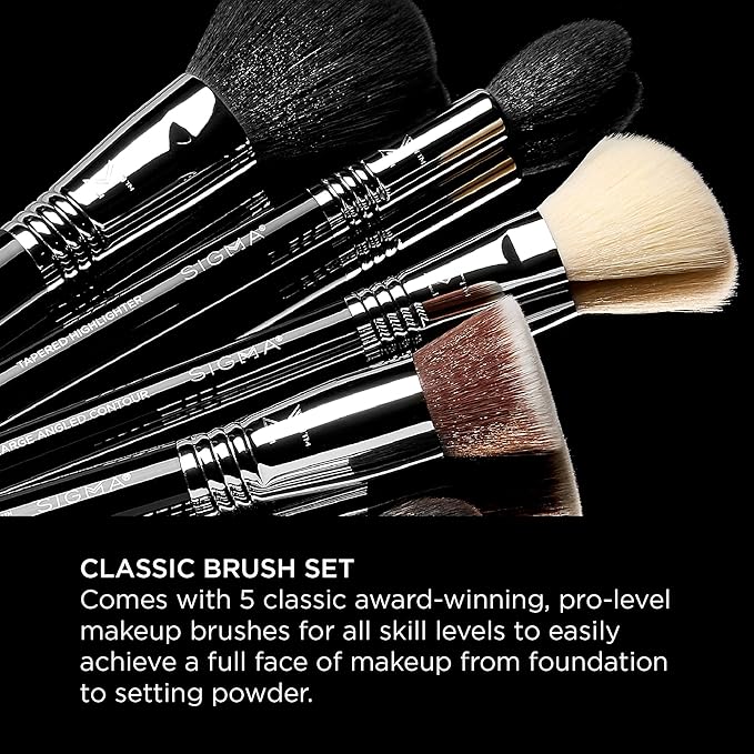 Sigma Beauty Makeup Brush Set – Set of 5 Classic Makeup Brushes for Full Face, Professional Makeup Brushes for Foundation, Concealer, Blush/Powder, Contour, and Highlight (5 pcs)