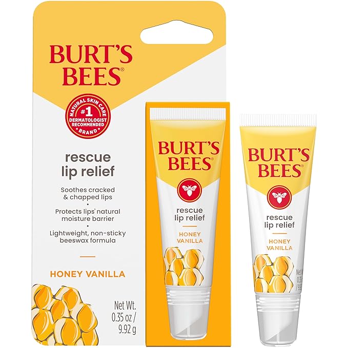 Burt's Bees Rescue Lip Relief, Honey Vanilla, Hydrating Lip Balm for Dry Cracked Lips, with Responsbily Sourced Beeswax and Shea Butter, 100% Natural Origin, 1 Squeezy Tube, 0.35oz