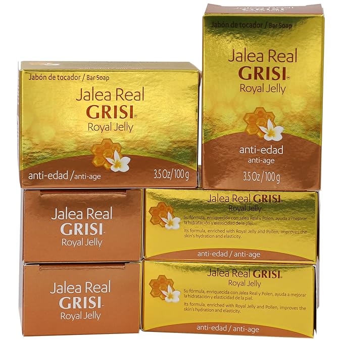 Grisi Royal Jelly Soap, Cleansing, and Smoothing Soap Nourish your skin, Improves your skin Elasticity, Extra Hydration, 6-Pack of 3.5 Oz each, 6 Bar Soaps.