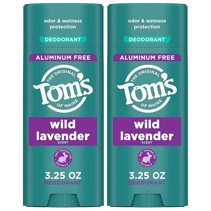 Tom's of Maine Wild Lavender Aluminum Free Natural Deodorant For Women & Men | Goes on Clear | Odor & Wetness Protection | Naturally Derived and Moisture-Locking Ingredients | 3.25 oz (2 Pack)
