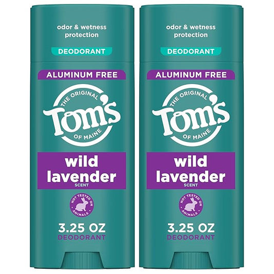 Tom's of Maine Wild Lavender Aluminum Free Natural Deodorant For Women & Men | Goes on Clear | Odor & Wetness Protection | Naturally Derived and Moisture-Locking Ingredients | 3.25 oz (2 Pack)