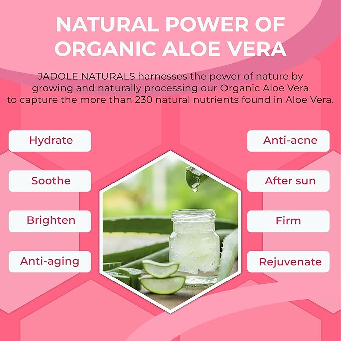 Organic Aloe vera Gel - 8.4 oz / 250ml | For Hair, Scalp, Face, Dry Skin, Sunburn, & Sensitive Skin -Reduces Redness, Helps Protect Damaged Skin | Cold Pressed, Vegan, 100% Natural