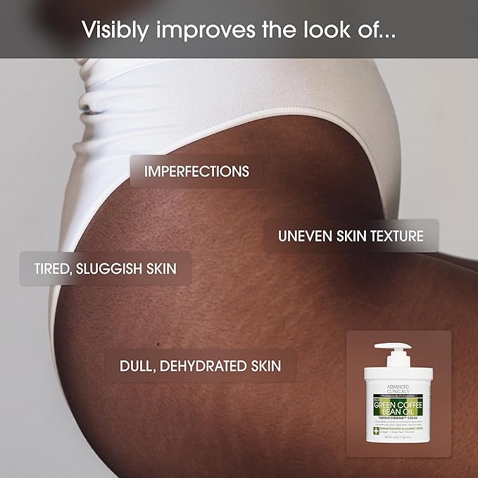 Advanced Clinicals Green Coffee Bean Oil Thermo - Firming Body Lotion | Caffeine Infused Collagen Cream Moisturizer & Body Cream For Women & To Improve Look Of Textured Crepey Skin, W/Travel Size