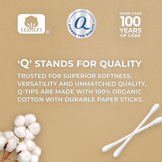 Q-tips Cotton Swabs Organic Swab Ultimate Home and Beauty Tool Made from Organic Cotton, Paper 400 Count(Pack of 4)