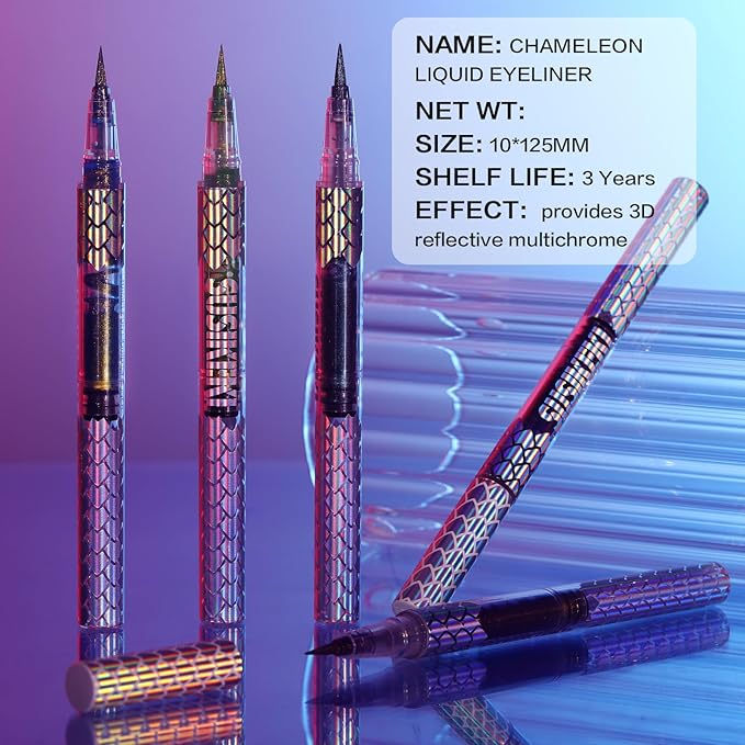 Chameleon Metallic Duochrome Liquid Eyeliner, Color Shifting Shimmery Eye Liner, Duo-color Waterproof Long Lasting Glitter Eye Makeup Pen Eyeliners (Aurora Glow)
