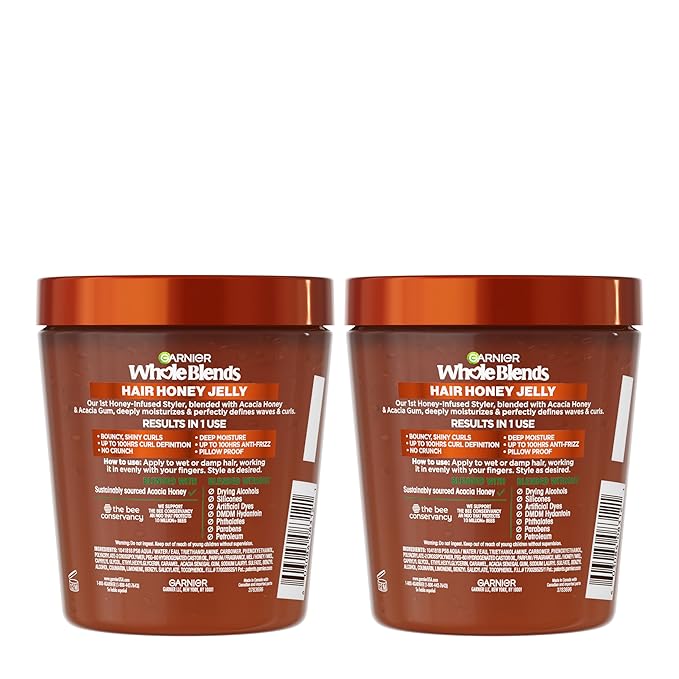 Garnier Whole Blends Hair Honey Jelly for Defining Waves and Curls, Hair Gel for Up to 100HRs Curl Definition, Frizz Control and Deep Moisture, 13.5 Fl Oz, 2 Count