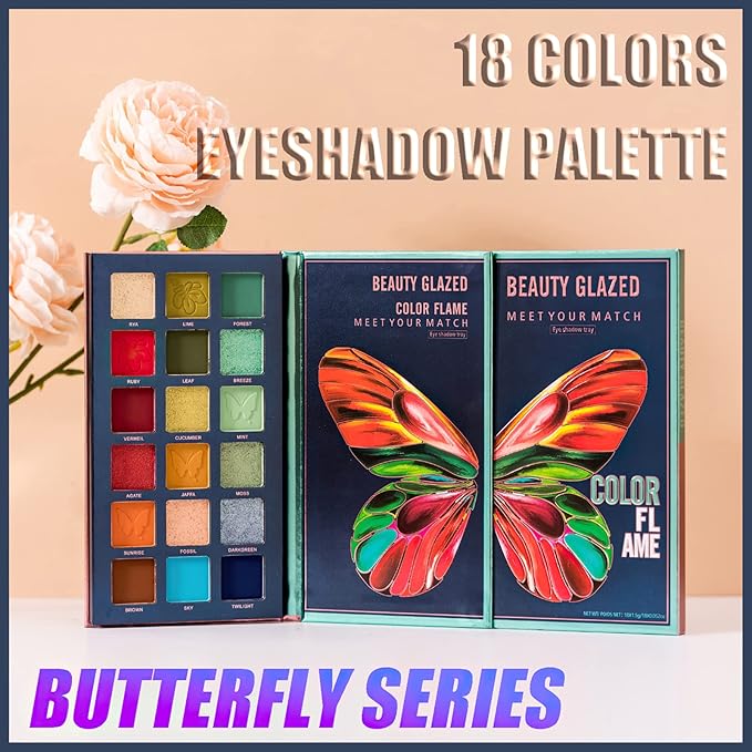 18 Colors Eyeshadow Palette, Butterfly Series Highly Pigmented Eye Makeup Palette, Matte Shimmer Metallic Powder Eyeshadow Pallet, Makeup Palette Cosmetics Gift, 111