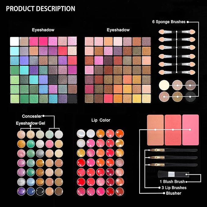 All in One Makeup Kit for Women Full Kit- 177 Color Combination Makeup Set Palette- 119 Eyeshadow,35 Lipstick,6 Powder,14 Concealer,10 Applicators,20 Brushes Set,Make Up Gift Kits for Women Teen Girl