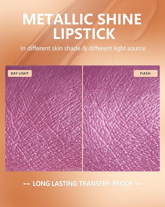 MAKI YIKA Pink Lipstick for Women Metallic Lipsticks Glitter Long Lasting Lipstick No Smudge No Transfer Liquid Lip Gloss (BR012 Paradise)