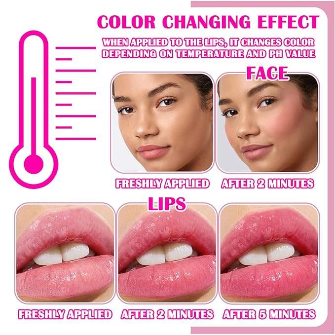 Color Changing Blush,PH Temperature Magic Color Changing Clear Blush Cream,Glossy Shiny Moisturizing Long Lasting Highlighting Lightweight Face Cheek Blush Cheeks Makeup for Women