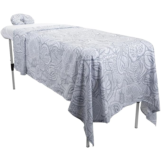 ForPro Premium Designer Microfiber 3-Piece Massage Sheet Set, Island Tranquility, Ultra-Light, Stain and Wrinkle-Resistant, Includes Massage Flat Sheet, Fitted Sheet and Face Rest Cover, White