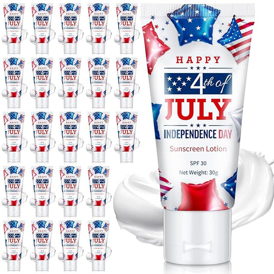 24 Pcs 4th of July Party Supplies Bulk Spf 30 Mini Sunscreen for Summer Independence Day Party 1oz Travel Size Thank You Gifts for Patriotic Favors Supplies