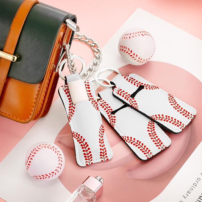 Patelai 20 Pcs Softball Lipstick Holder Keychain Lipstick Holder Clip-on Sleeve Pouch (White)