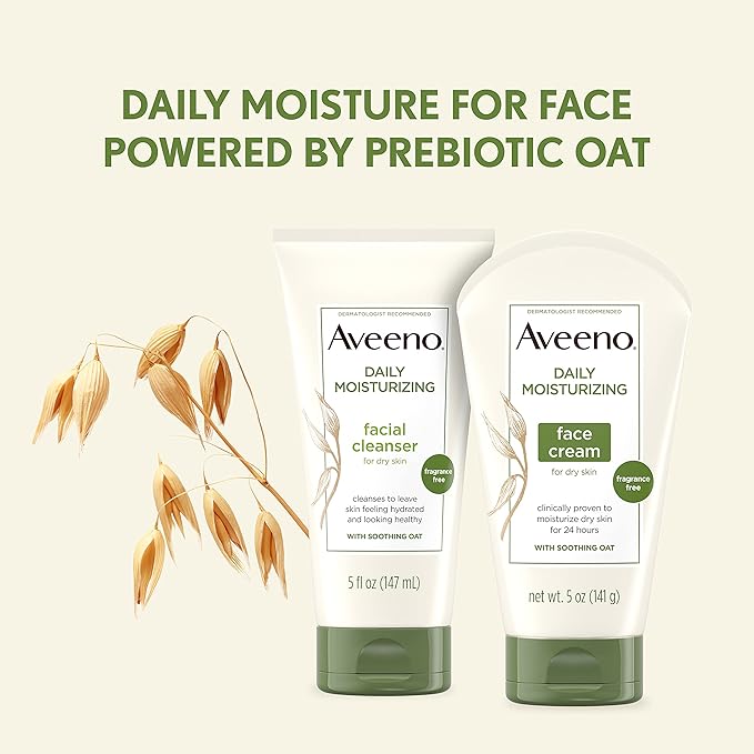 Aveeno Daily Moisturizing Fragrance-Free Face & Neck Cream, Oat Facial Moisturizer for Dry Skin, 5 oz, & Aveeno Daily Moisturizing Body Lotion with Soothing Oat, 2.5 oz (2 Item, Product Bundle)