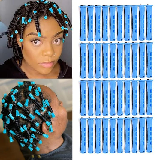 40pcs Perm Rods Set for Natural Hair Blue Plastic Cold Wave Rods Hair Curling Rollers with Steel Pintail Comb Rat Tail DIY Hairdressing Tools（40pcs Blue）