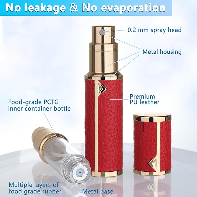 Refillable Travel Perfume Atomizer Bottle - 5ml Luxury Pocket Perfume Dispenser Pump, Travel Perfume Atomiser, Cologne Dispenser, Portable Size Sprayer Bottle for Traveling (Red)