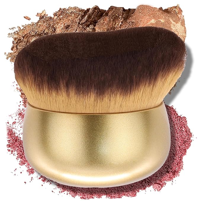 Airbrush Kabuki Brush for All Face Makeup & Foundation for Liquid, Cream and Powder Face Makeup, Large Brush for Effortless Natural Beautiful Look, With Wide-headed Bristles - Gold