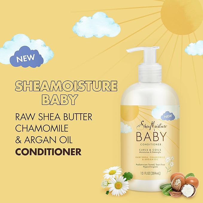 SheaMoisture Baby Conditioner for Curly Hair Raw Shea, Chamomile and Argan Oil Moisturizes and Helps Detangle Delicate Curls and Coils 13 oz