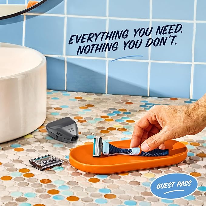 Dollar Shave Club | The Guest Pass Shave Set | 2 Extra Close Refill Cartridges, 1 Handle (Blue), 1 Razor Cover