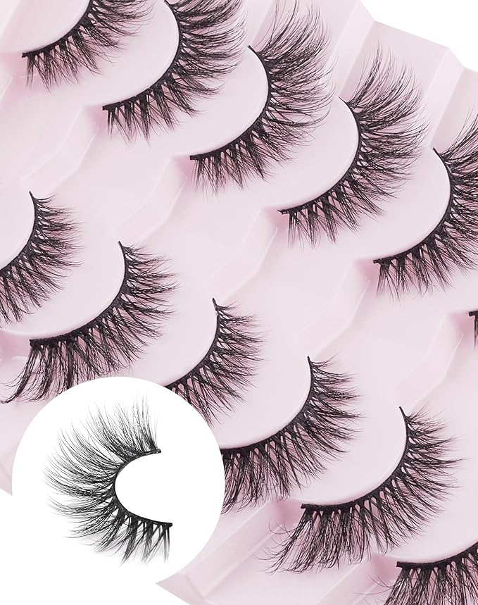 Cat Eye Lashes Soft Mink False Eyelashes Natural False Lashes Wispy Fake Lashes C Curl Faux Mink Lashes Fluffy False Lashes Pack 17MM
