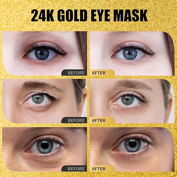 Eye Mask Under Eye Patches (20 Pairs) 24K Golden Under Eye Masks Hyaluronic Acid Eye Patches for Dark Circles and Puffiness, Reduce Wrinkles and Fine Lines Under Eye Area - Gold