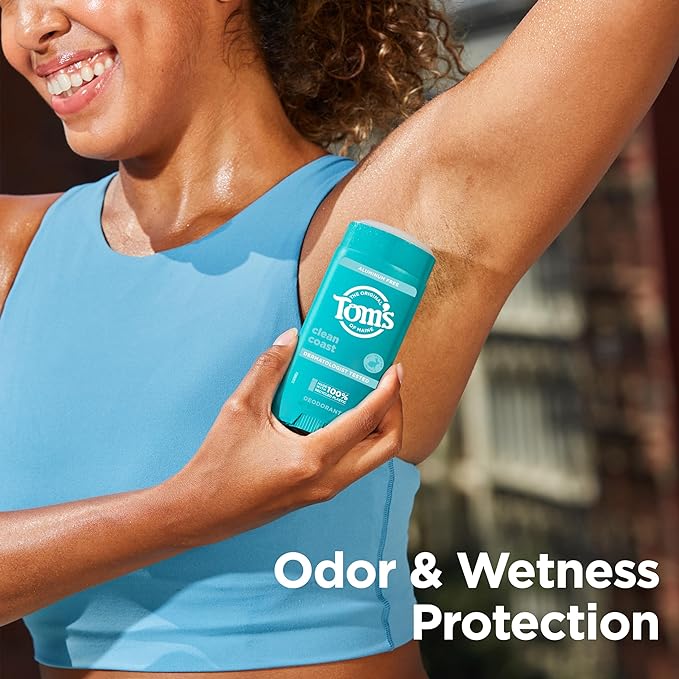 Tom's of Maine Clean Coast Aluminum Free Natural Deodorant For Women & Men | Goes on Clear | Odor & Wetness Protection | Naturally Derived and Moisture-Locking Ingredients | 3.25 oz (2 Pack)