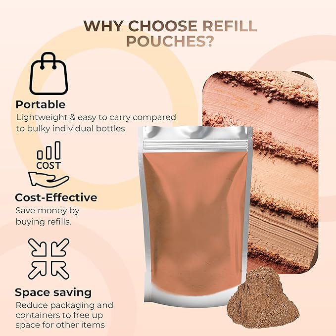 (8 Ounce) (EBONY) Foundation Powder Refill By Sweet Face Minerals, Lightweight Mineral Loose Makeup Powder with SPF 20, Full Coverage Flawless Finish, Talc-free, Cruelty-Free, Refillable Pouch