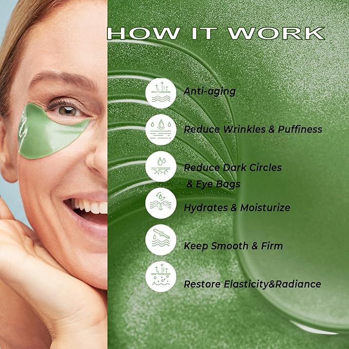 CCbeauty Under Eye Masks, Green Tea Collagen Eye Patches for Puffy Eyes, Dark Circles and Puffiness, Hydrating Mask Skincare, Gel Pads for Eye Bags and Wrinkles Under Eye Treatment,30pairs