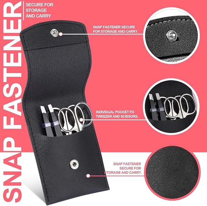 FANDAMEI Eyebrow Scissors, Eyebrow Kit, Eyebrow Tweezers for Women, Eyebrow Razor, Eyebrow Brush. Eyebrow Kit for Men with Leather Case. Eyebrow Scissors for Women Facial Hair Ingrown Hair Removal