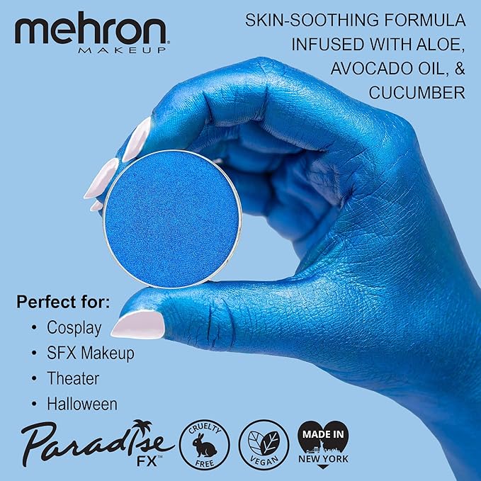 Mehron Makeup Paradise Makeup AQ Refill Size | Stage & Screen, Face & Body Painting, Cosplay, Halloween | Water Activated Face Paint, Body Paint, Cosplay Makeup .25 oz (7 ml) (Metallic Dark Blue)