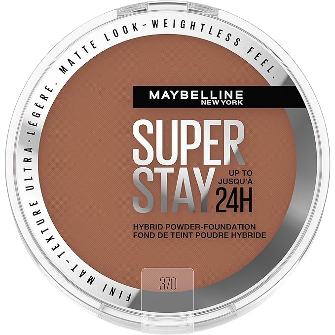 Maybelline Super Stay Up to 24HR Hybrid Powder-Foundation, Medium-to-Full Coverage Makeup, Matte Finish, 370, 1 Count
