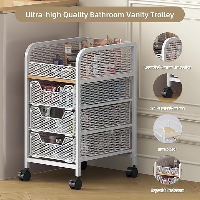 Rolling makeup cart organizer, 4-tier